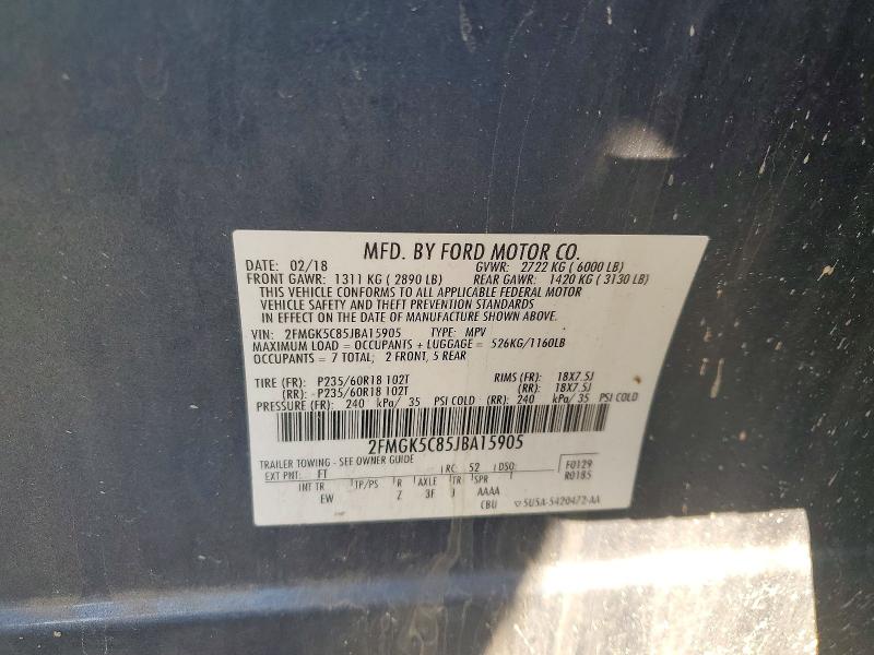 67014746 :رقم المزاد ، 2FMGK5C85JBA15905 vin ، 2018 Ford Flex مزاد بيع