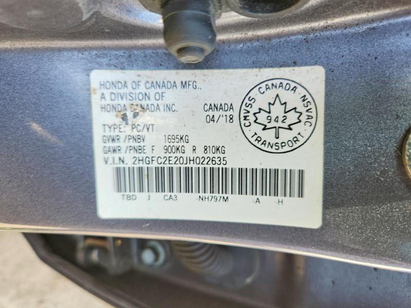 Продаж на аукціоні авто 2018 Honda Civic, vin: 2HGFC2E20JH022635, номер лоту: 66200766