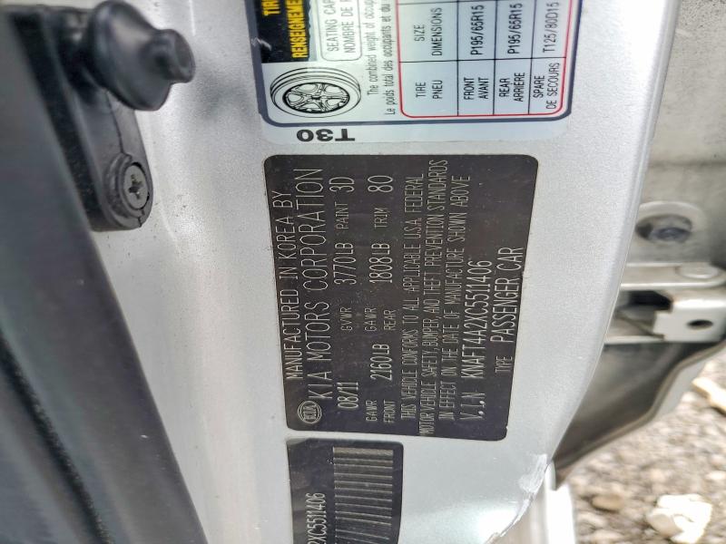 2012 Kia Forte მანქანა იყიდება აუქციონზე, vin: KNAFT4A2XC5511406, აუქციონის ნომერი: 65237706