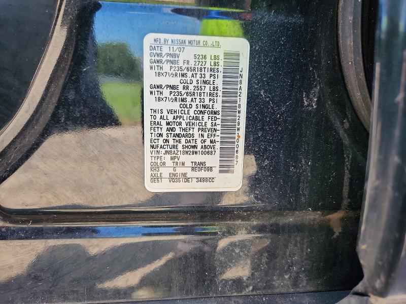Aukcja sprzedaży 2009 Nissan Murano, vin: JN8AZ18W29W100687, numer aukcji: 63839216