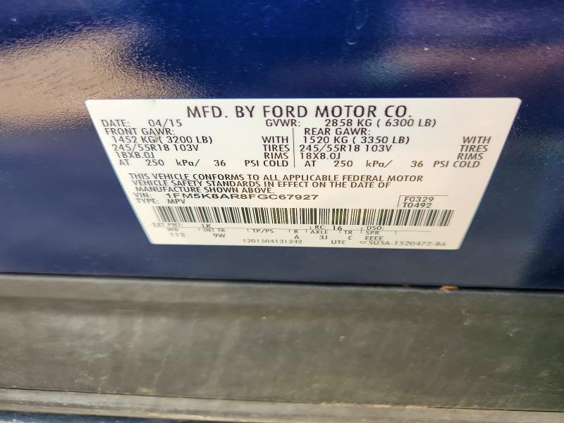 Aukcja sprzedaży 2015 Ford Explorer, vin: 1FM5K8AR8FGC67927, numer aukcji: 64992806