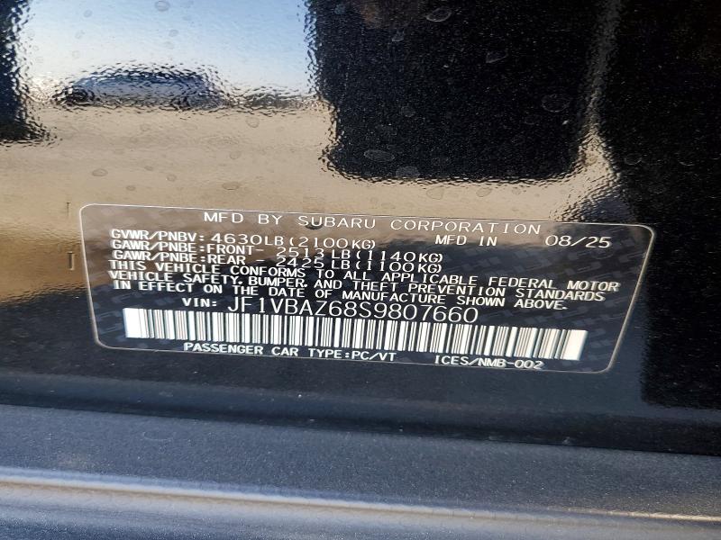 Aukcja sprzedaży 2025 Subaru Wrx, vin: JF1VBAZ68S9807660, numer aukcji: 64680006