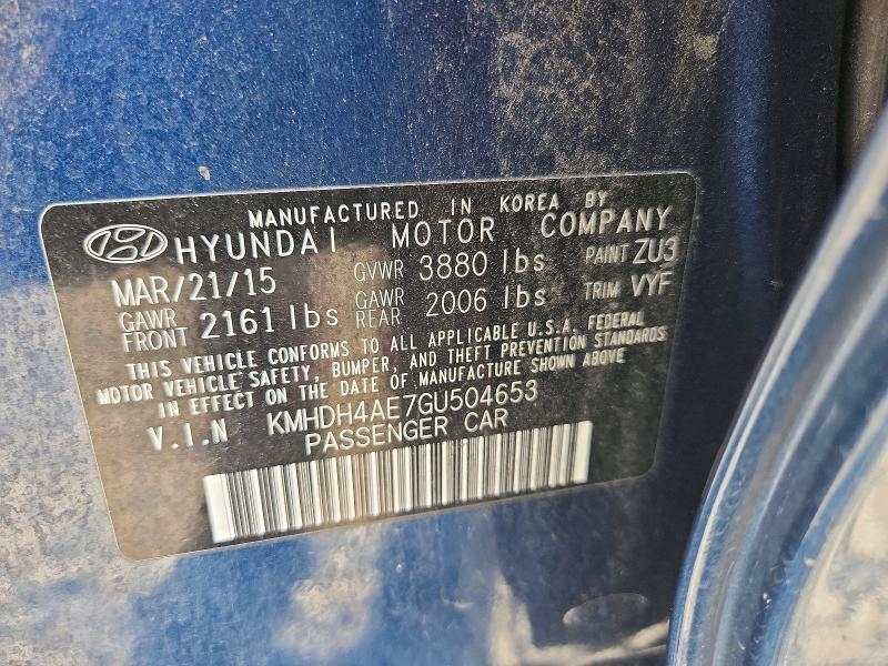 63563606 :رقم المزاد ، KMHDH4AE7GU504653 vin ، 2016 Hyundai Elantra مزاد بيع