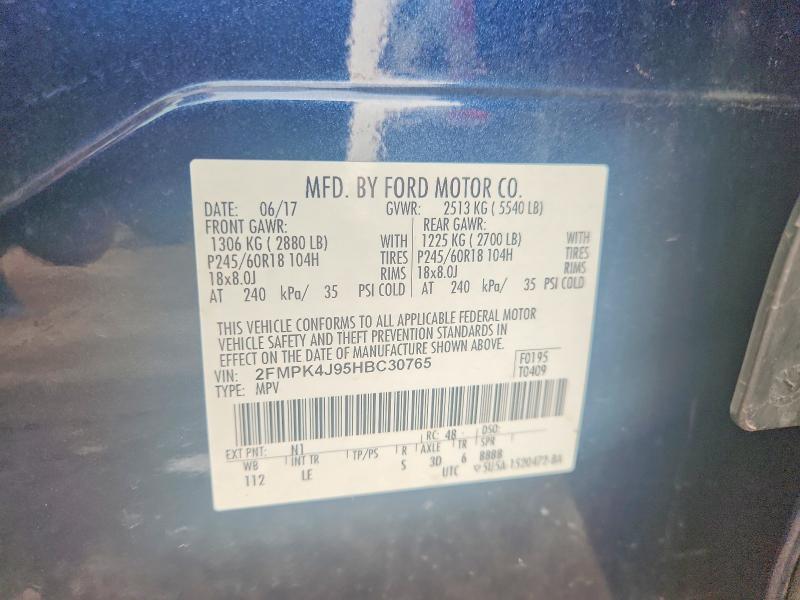 2017 Ford Edge მანქანა იყიდება აუქციონზე, vin: 2FMPK4J95HBC30765, აუქციონის ნომერი: 65493376