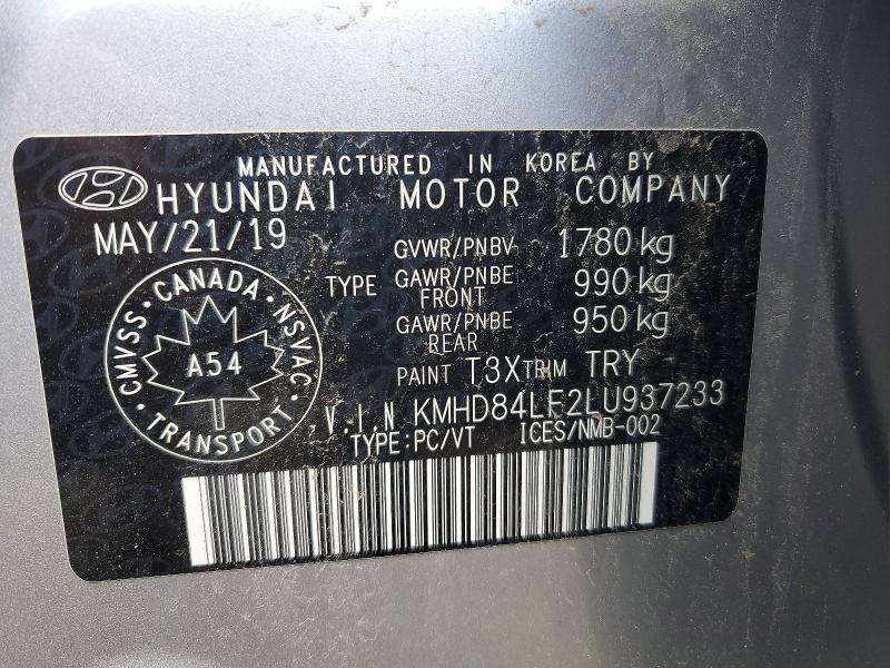 65108366 :رقم المزاد ، KMHD84LF2LU937233 vin ، 2020 Hyundai Elantra مزاد بيع
