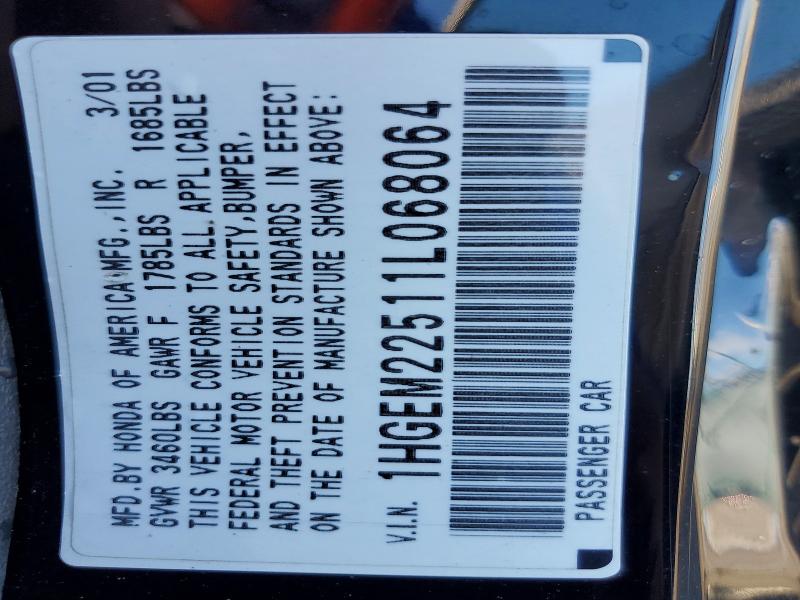2001 Honda Civic მანქანა იყიდება აუქციონზე, vin: 1HGEM22511L068064, აუქციონის ნომერი: 64699286