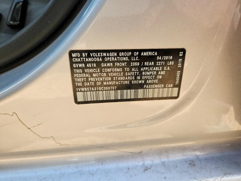 Продажа на аукционе авто 2016 Volkswagen Passat, vin: 1VWBS7A31GC050707, номер лота: 63196106