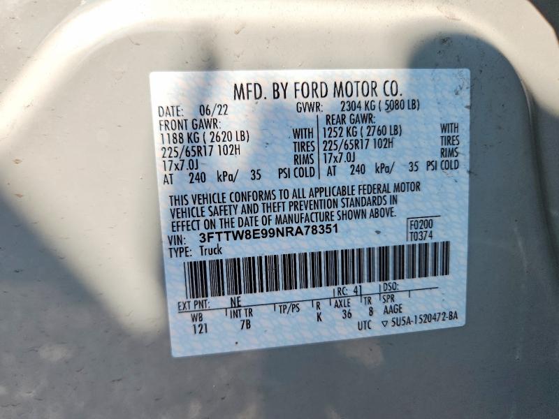 Auction sale of the 2022 Ford Maverick, vin: 3FTTW8E99NRA78351, lot number: 65631236