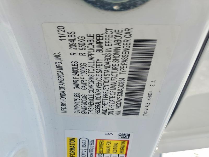Продажа на аукционе авто 2021 Honda Accord, vin: 1HGCV2F3XMA003954, номер лота: 65657406