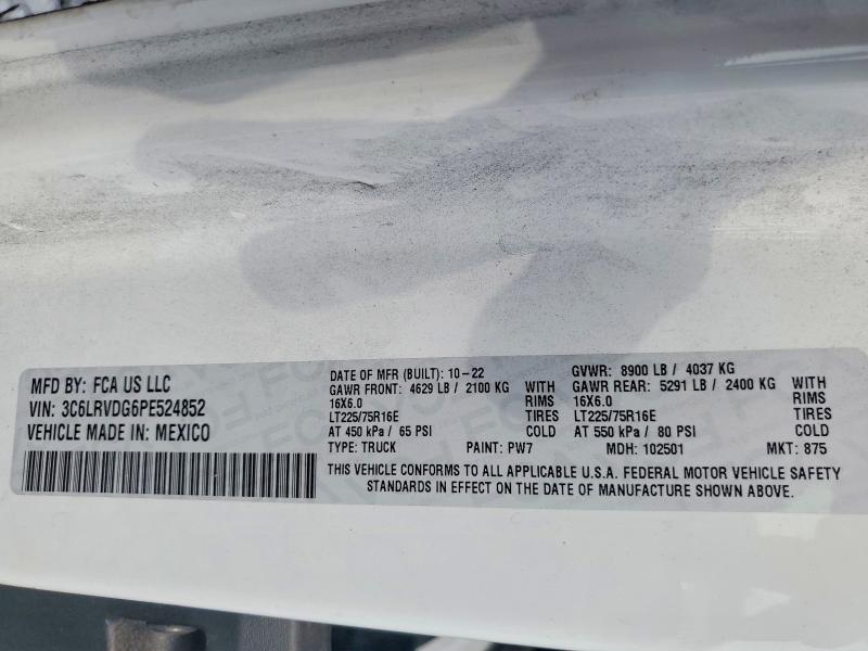 2023 Ram Promaster 2500 მანქანა იყიდება აუქციონზე, vin: 3C6LRVDG6PE524852, აუქციონის ნომერი: 63419646