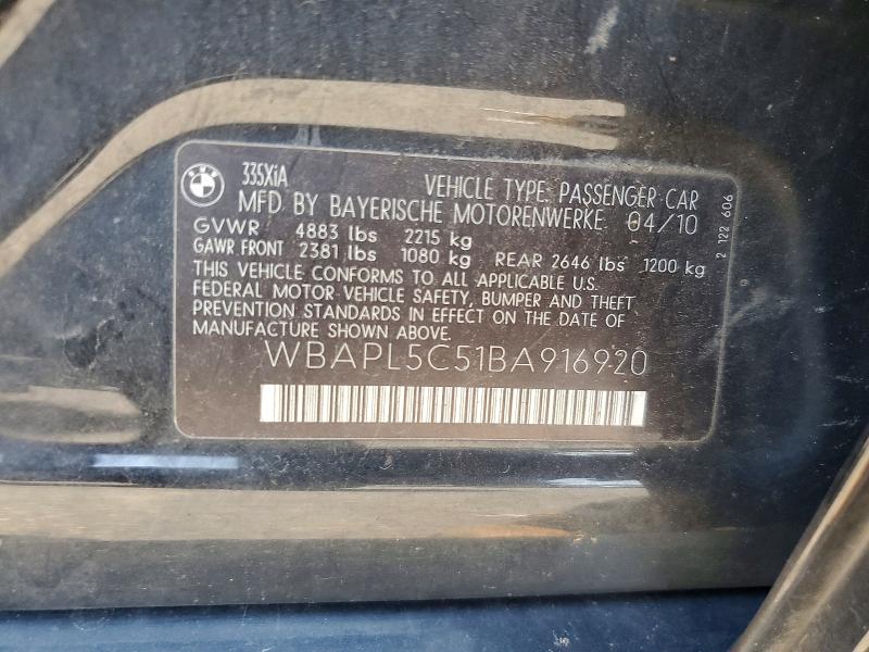 Продажа на аукционе авто 2011 Bmw 335, vin: WBAPL5C51BA916920, номер лота: 64254616