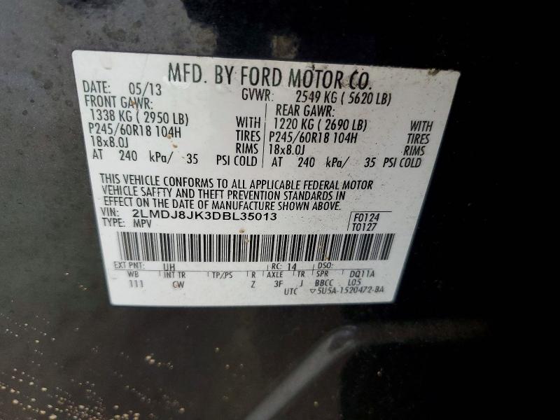 Aukcja sprzedaży 2013 Lincoln Mkx, vin: 2LMDJ8JK3DBL35013, numer aukcji: 65454586