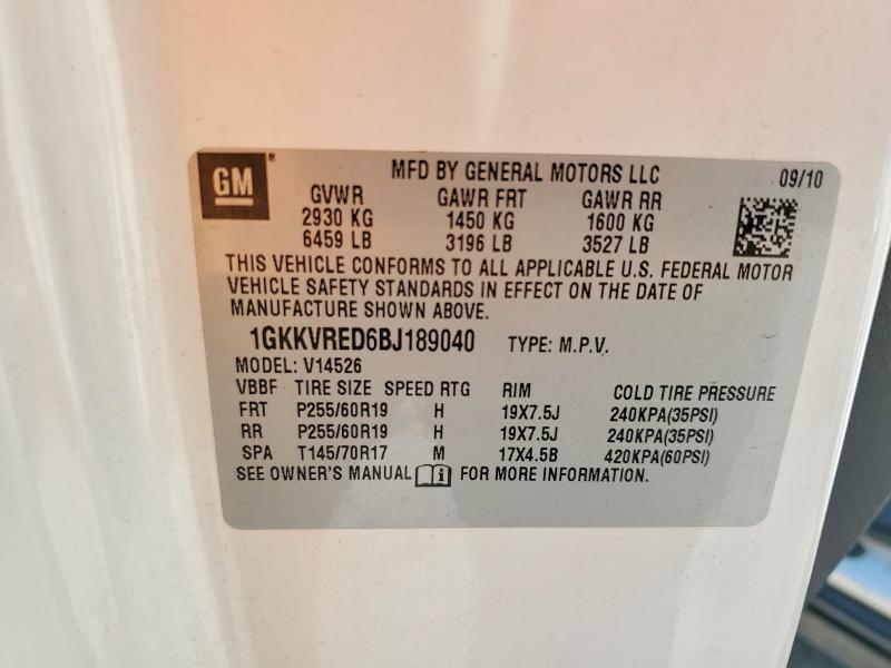 Продаж на аукціоні авто 2011 Gmc Acadia, vin: 1GKKVRED6BJ189040, номер лоту: 62752426