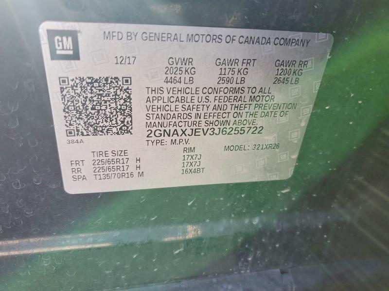 Aukcja sprzedaży 2018 Chevrolet Equinox, vin: 2GNAXJEV3J6255722, numer aukcji: 65842066