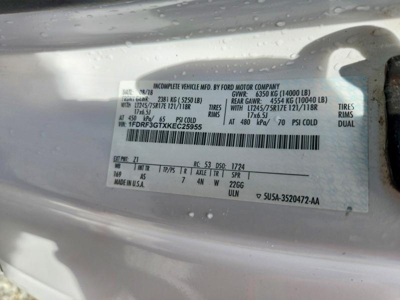 62752436 :رقم المزاد ، 1FDRF3GTXKEC25955 vin ، 2019 Ford F350 مزاد بيع
