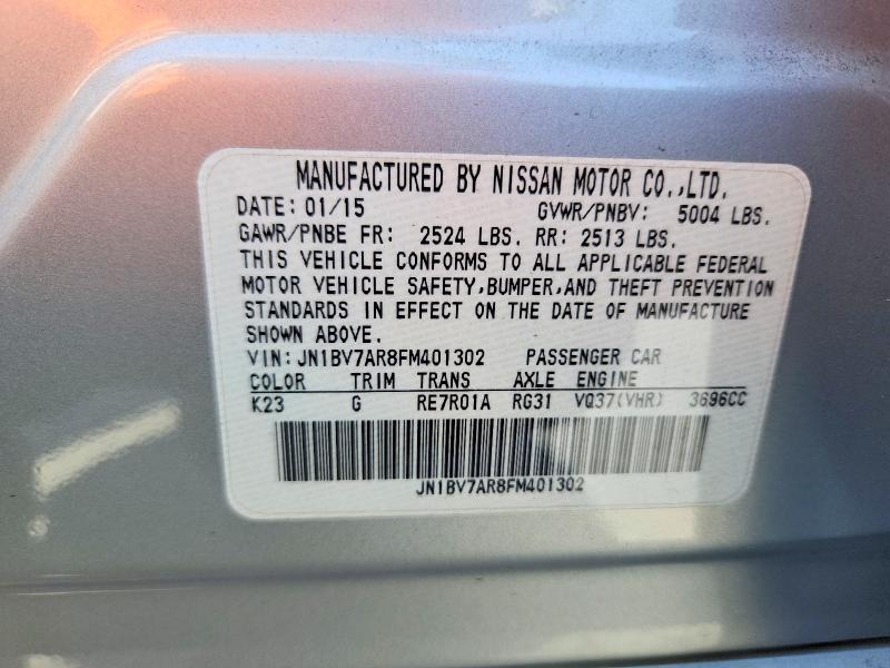 64857196 :رقم المزاد ، JN1BV7AR8FM401302 vin ، 2015 Infiniti Q50 مزاد بيع