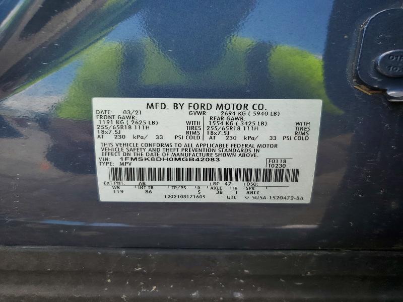 Aukcja sprzedaży 2021 Ford Explorer, vin: 1FMSK8DH0MGB42083, numer aukcji: 65103146