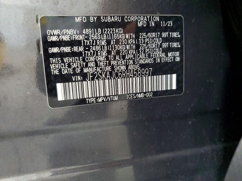 Aukcja sprzedaży 2024 Subaru Forester, vin: JF2SKAJC6RH458997, numer aukcji: 63525426
