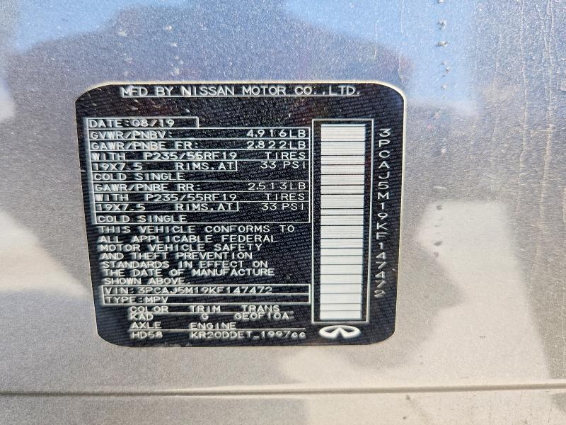 63324566 :رقم المزاد ، 3PCAJ5M19KF147472 vin ، 2019 Infiniti Qx50 مزاد بيع