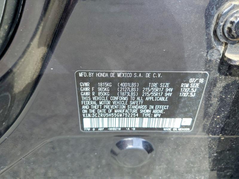 2016 Honda Hr-v მანქანა იყიდება აუქციონზე, vin: 3CZRU5H55GM752254, აუქციონის ნომერი: 66132896