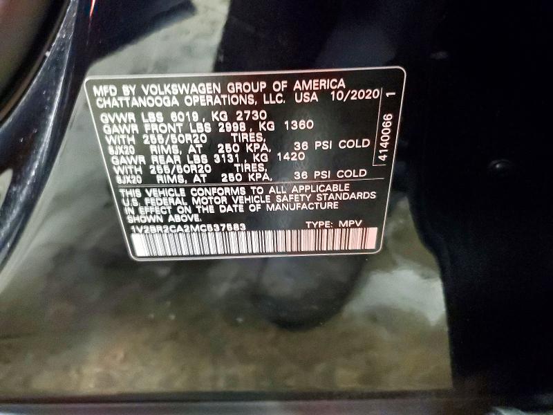 66601736 :رقم المزاد ، 1V2BR2CA2MC537583 vin ، 2021 Volkswagen Atlas مزاد بيع