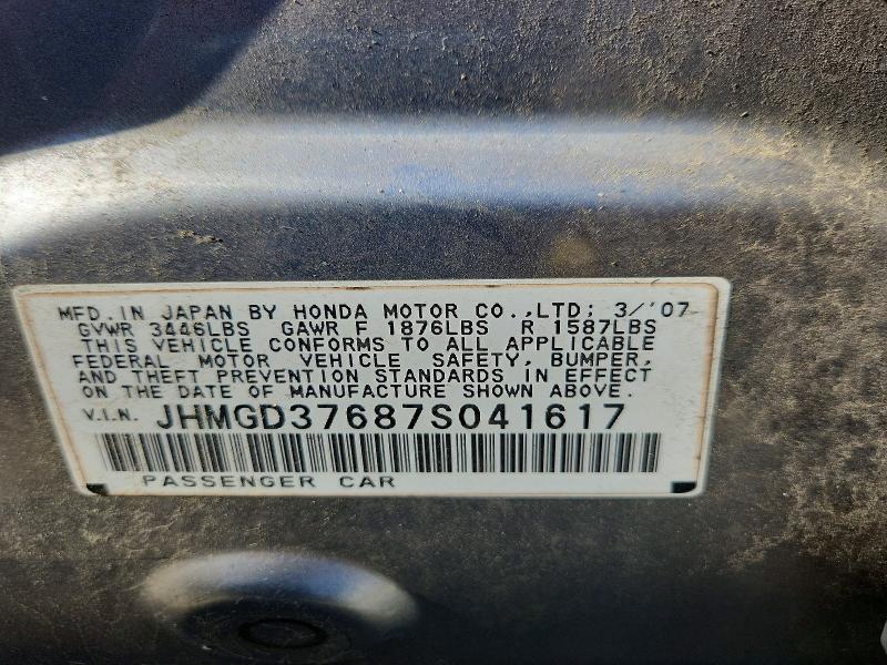 66583366 :رقم المزاد ، JHMGD37687S041617 vin ، 2007 Honda Fit مزاد بيع