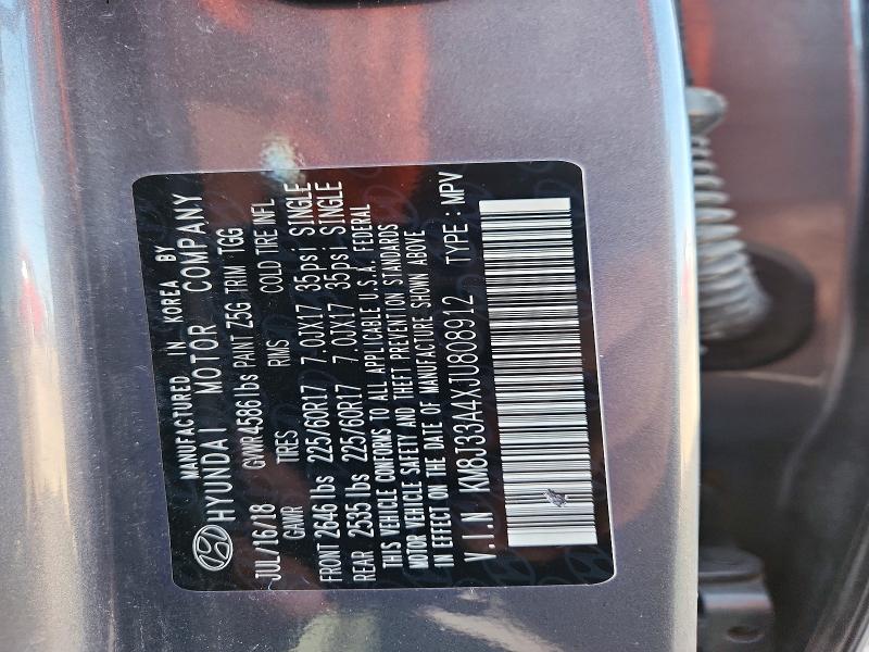 65362766 :رقم المزاد ، KM8J33A4XJU808912 vin ، 2018 Hyundai Tucson مزاد بيع