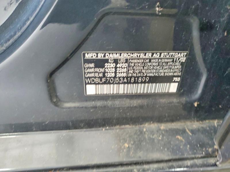 Продаж на аукціоні авто 2003 Mercedes-benz E, vin: WDBUF70J53A181899, номер лоту: 64972216