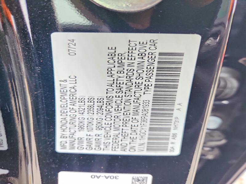 Aukcja sprzedaży 2024 Honda Accord, vin: 1HGCY1F36RA081933, numer aukcji: 66244436