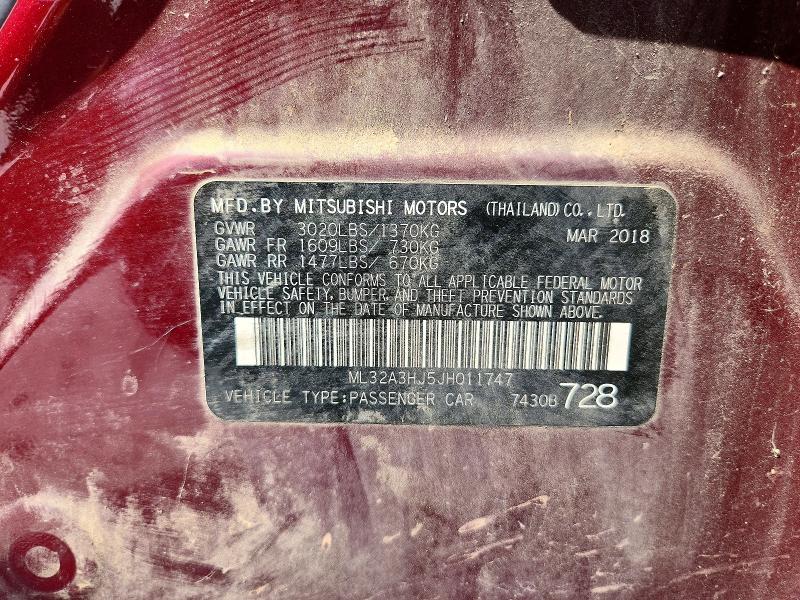 2018 Mitsubishi Mirage მანქანა იყიდება აუქციონზე, vin: ML32A3HJ5JH011747, აუქციონის ნომერი: 67181926