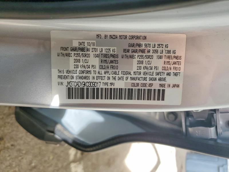 64798526 :رقم المزاد ، JM3TCADY9K0309017 vin ، 2019 Mazda Cx-9 مزاد بيع