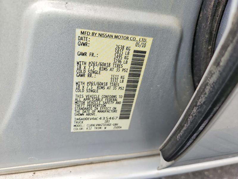 65957046 :رقم المزاد ، 1N6AD0EV4AC435467 vin ، 2010 Nissan Frontier مزاد بيع