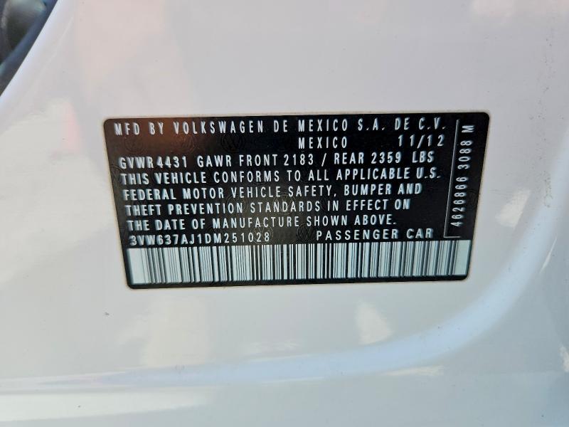 64474356 :رقم المزاد ، 3VW637AJ1DM251028 vin ، 2013 Volkswagen Jetta مزاد بيع