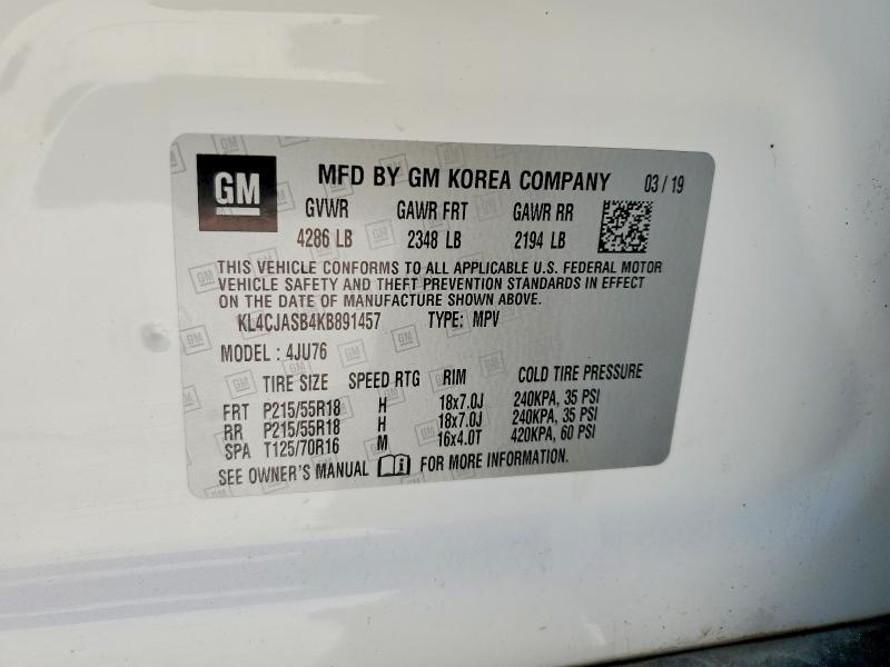 65517486 :رقم المزاد ، KL4CJASB4KB891457 vin ، 2019 Buick Encore مزاد بيع