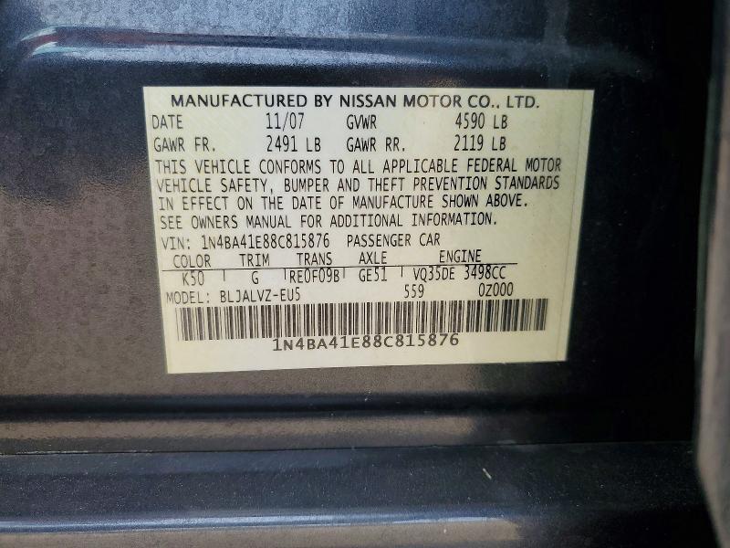 Продаж на аукціоні авто 2008 Nissan Maxima, vin: 1N4BA41E88C815876, номер лоту: 66257166
