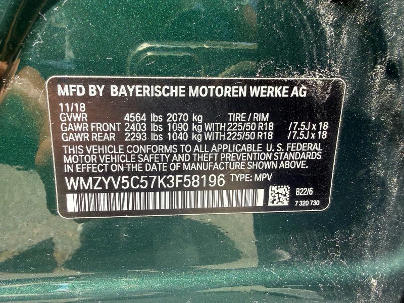 64447816 :رقم المزاد ، WMZYV5C57K3F58196 vin ، 2019 Mini Cooper مزاد بيع