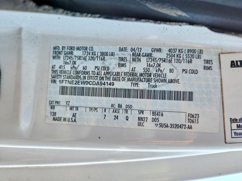 64446936 :رقم المزاد ، 1FTNE2EW0CDA94149 vin ، 2012 Ford Econoline مزاد بيع