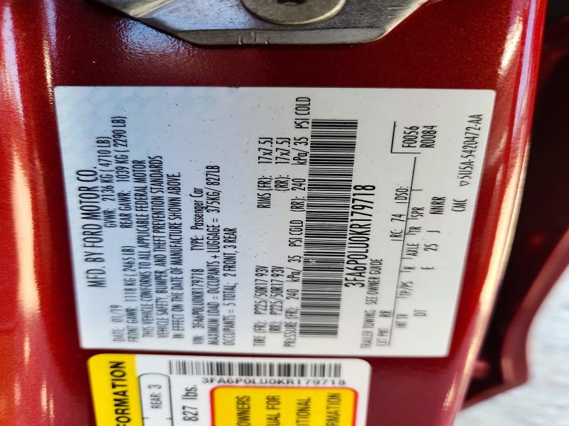 Продажа на аукционе авто 2019 Ford Fusion, vin: 3FA6P0LU0KR179718, номер лота: 65933916
