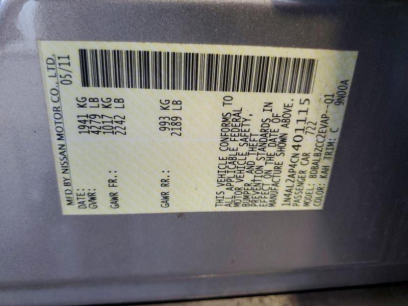 63185276 :رقم المزاد ، 1N4AL2AP4CN401115 vin ، 2012 Nissan Altima مزاد بيع