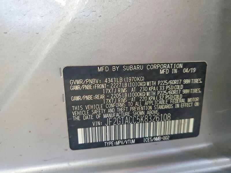 Aukcja sprzedaży 2019 Subaru Crosstrek, vin: JF2GTACC5K8326108, numer aukcji: 63867276