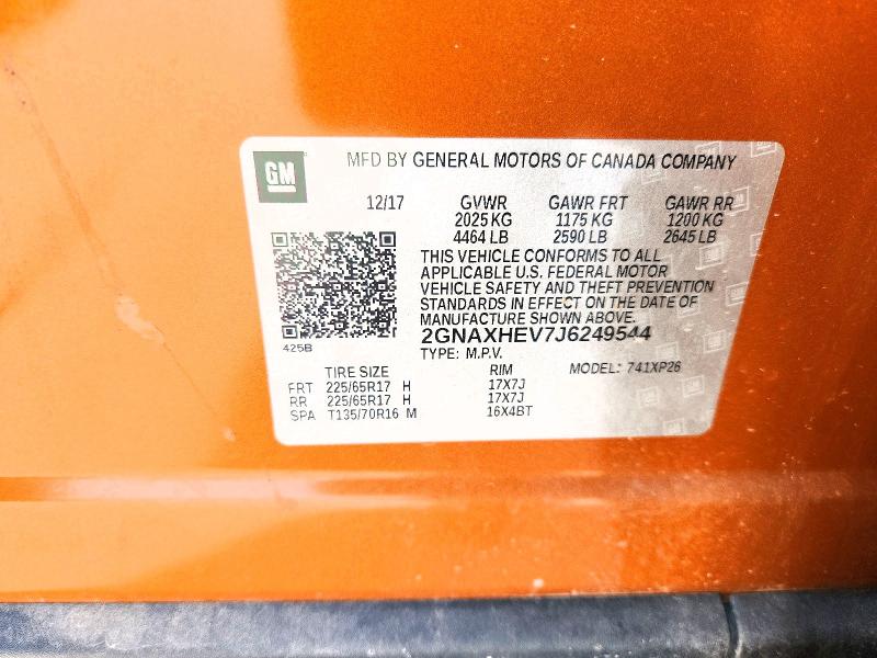 64225936 :رقم المزاد ، 2GNAXHEV7J6249544 vin ، 2018 Chevrolet Equinox مزاد بيع