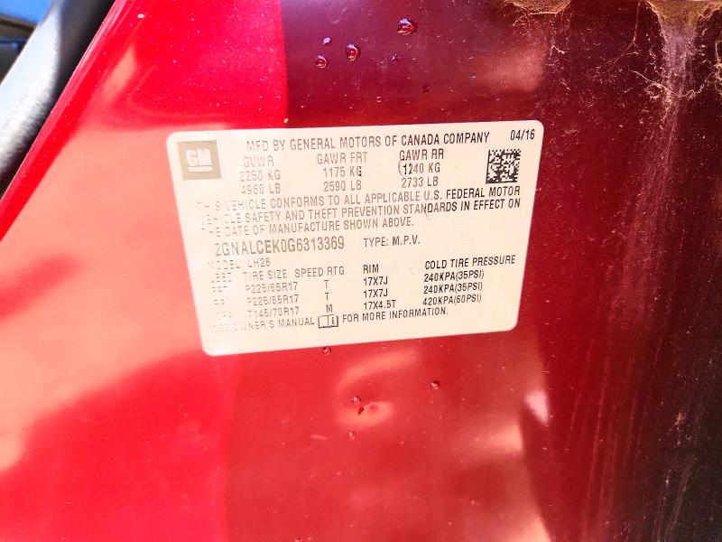 Aukcja sprzedaży 2016 Chevrolet Equinox, vin: 2GNALCEK0G6313369, numer aukcji: 66128256