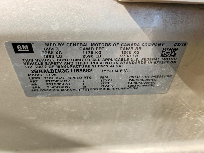 65393246 :رقم المزاد ، 2GNALBEK3G1163362 vin ، 2016 Chevrolet Equinox مزاد بيع
