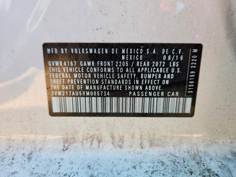 Продаж на аукціоні авто 2017 Volkswagen Golf, vin: 3VW217AU5HM005734, номер лоту: 65820856