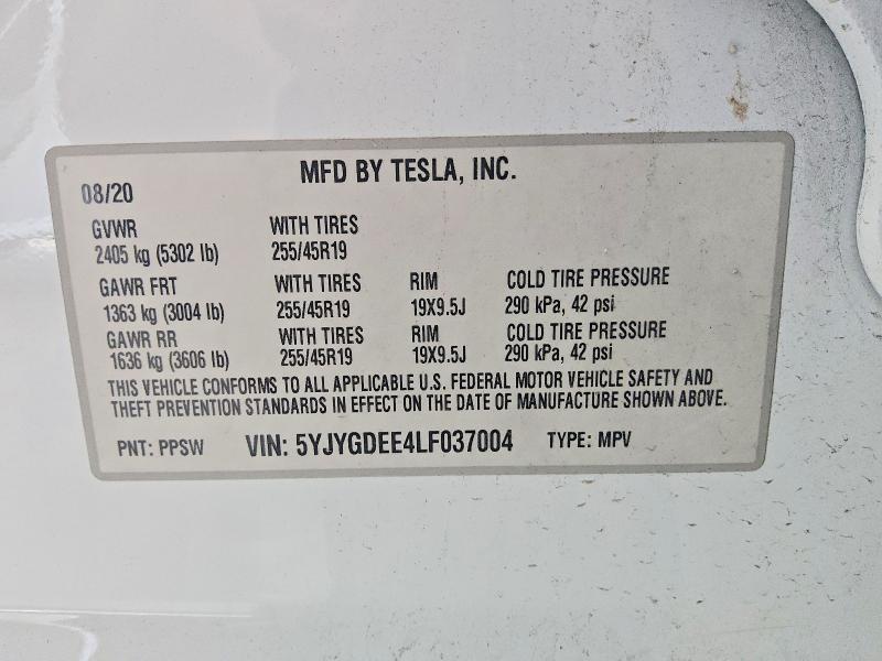 Aukcja sprzedaży 2020 Tesla Model Y, vin: 5YJYGDEE4LF037004, numer aukcji: 65606376