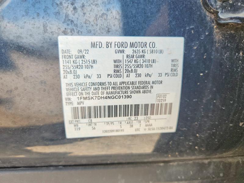 Продаж на аукціоні авто 2022 Ford Explorer, vin: 1FMSK7DH4NGC01390, номер лоту: 64568906