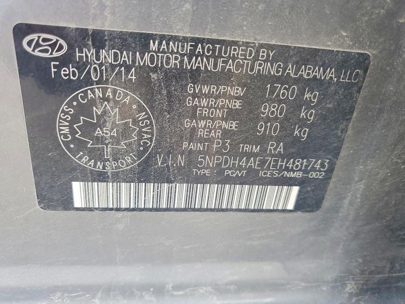 Продаж на аукціоні авто 2014 Hyundai Elantra, vin: 5NPDH4AE7EH481743, номер лоту: 64743236