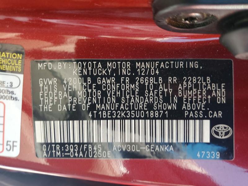 64701946 :رقم المزاد ، 4T1BE32K35U018871 vin ، 2005 Toyota Camry مزاد بيع