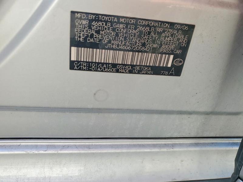 Aukcja sprzedaży 2007 Lexus Es, vin: JTHBJ46G672058421, numer aukcji: 66504656