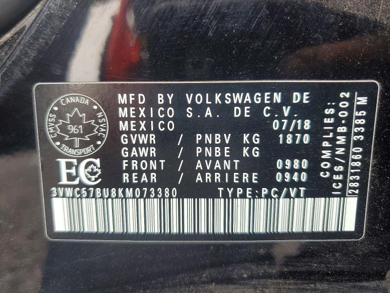 Продаж на аукціоні авто 2019 Volkswagen Jetta, vin: 3VWC57BU8KM073380, номер лоту: 65800236